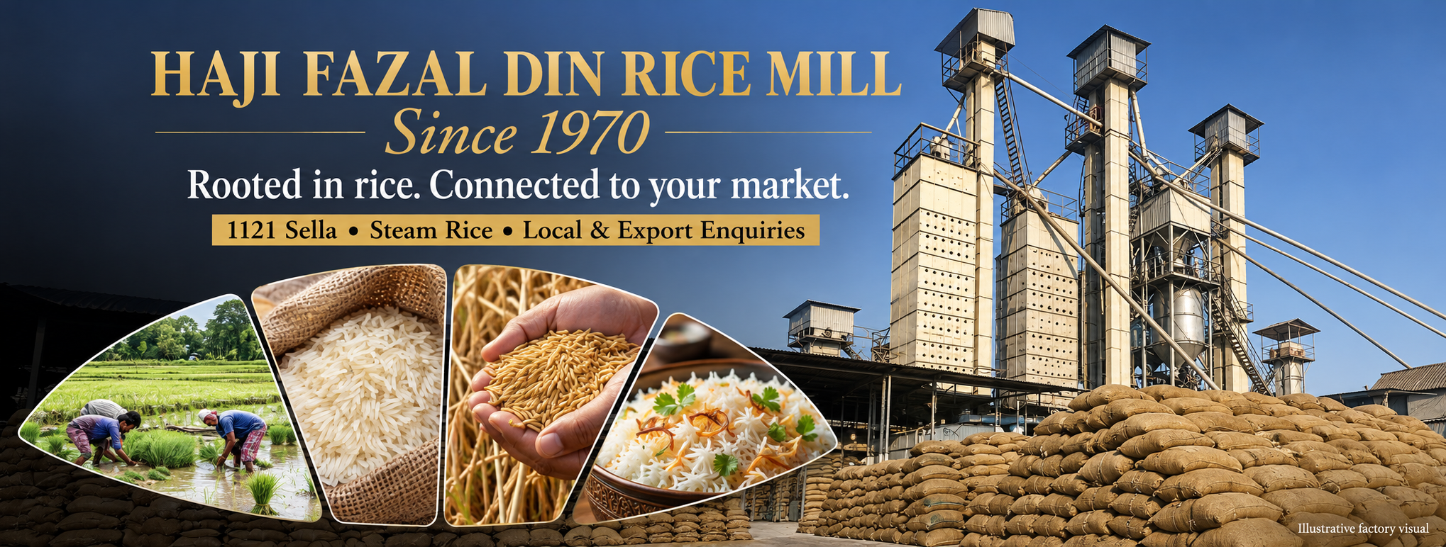 AI illustration of rice milling equipment, not our actual facility